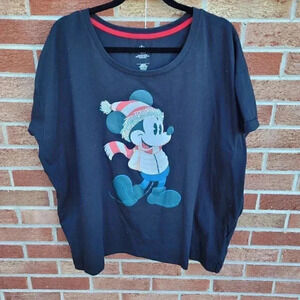 Disney Parks Black T-Shirt Women's Size 3X Christmas Mickey Mouse Sequin Hat